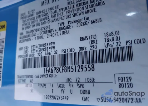 2022 Ford Mustang Gt Premium Fastback z USA, uszkodzony, nr VIN 1FA6P8CF8N5129558